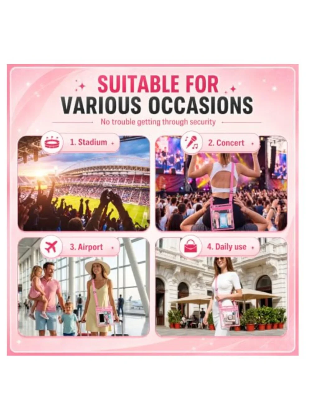 Clear Stadium Approved Crossbody Bags Waterproof PVC Pack of 20